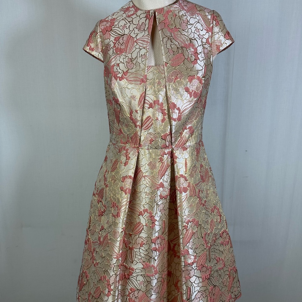 Vince Camuto Pink and Gold Floral Midi Dress